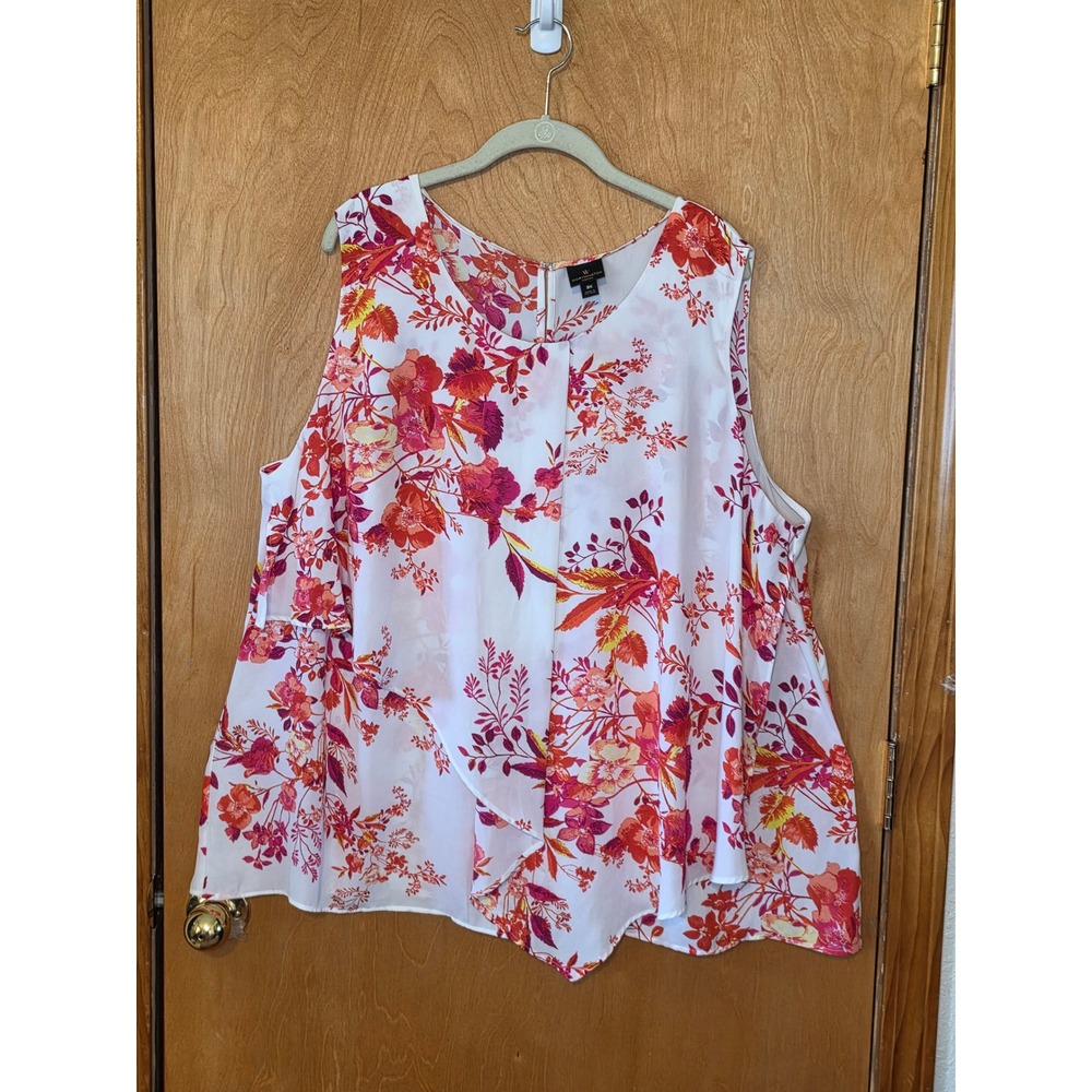 Worthington Woman 3X Floral Sleeveless Asymmetrical Layered Blouse White Red